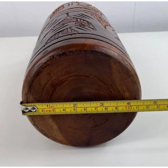 Handcrafted Carved Wooden 3 Piece Bottle Holder Lid Cup - Picture 11 of 16